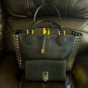 Michael Kors Collection Luxury Higher End Miranda Grommet Leather Bag + Wallet